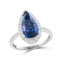 EFFY™ Collection Pear-Shaped London Blue Topaz and 3/8 CT. T.W. Diamond Ring in 14K White Gold