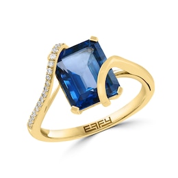 EFFY™ Collection Emerald-Cut Blue Topaz and 1/15 CT. T.W. Diamond Ring in 14K Gold
