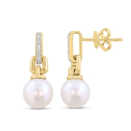 EFFY™ Collection 7.5mm Freshwater Cultured Pearl and Diamond Accent Earrings in 14K Gold