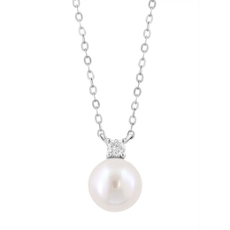 EFFY™ Collection 7.0mm Freshwater Cultured Pearl and 1/20 CT. T.W. Diamond Necklace in 14K White Gold - 18"