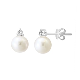 EFFY™ Collection 7mm Freshwater Cultured Pearl and 1/10 CT. T.W. Diamond Stud Earrings in 14K White Gold