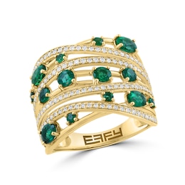 EFFY™ Collection Emerald and 1/2 CT. T.W. Diamond Crossover Ring in 14K Gold