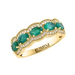 EFFY™ Collection Oval Emerald and 1/5 CT. T.W. Diamond Band in 14K Gold