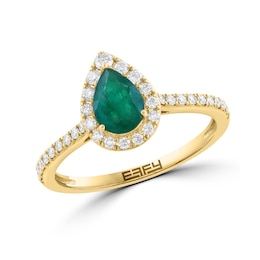 EFFY™ Collection Pear-Shaped Emerald and 1/3 CT. T.W. Diamond Ring in 14K Gold