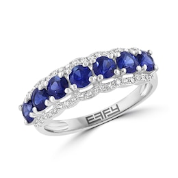 EFFY™ Collection Blue Sapphire and 1/8 CT. T.W. Diamond Band in 14K White Gold