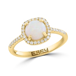 EFFY™ Collection Opal Cabochon and 1/6 CT. T.W. Diamond Halo Ring in 14K Gold