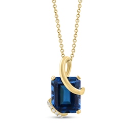 EFFY™ Collection Emerald-Cut London Blue Topaz and Diamond Accent Necklace in 14K Gold - 18"