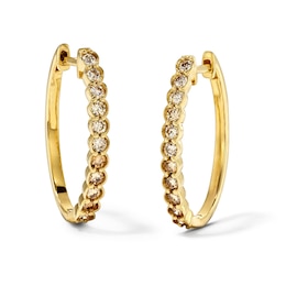 1 CT. T.W. Brown, Champagne and White Diamond Oval Hoops in 10K Gold