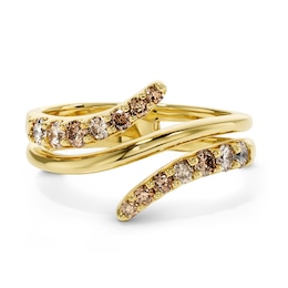 1/2  CT. T.W. Brown, Champagne and White Diamond Ombré Bypass Ring in 10K Gold