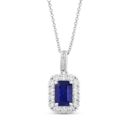 EFFY™ Collection Emerald-Cut Blue Sapphire and Diamond Accent Necklace in 14K White Gold - 18"