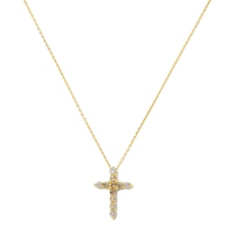 1/2 CT. T.W. Brown, Champagne and White Diamond Cross Necklace in 10K Gold - 18"