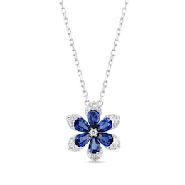 EFFY™ Collection Pear-Shaped Blue Sapphire and 1/5 CT. T.W. Diamond Necklace in 14K White Gold - 18"