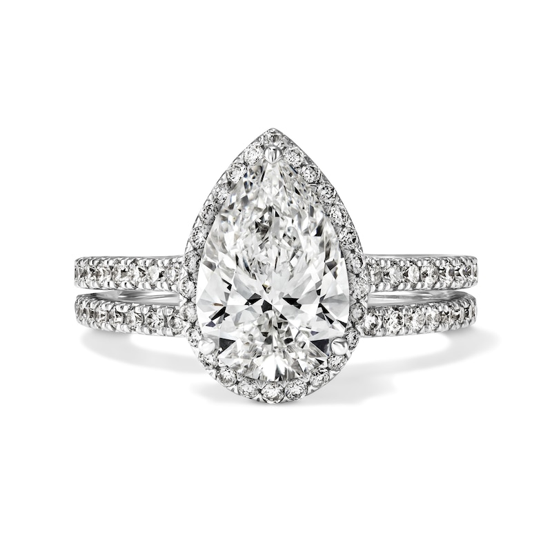 Main Image 1 of 2-3/4 CT. T.W. Pear-Shaped Certified Lab-Grown Diamond Frame Bridal Set in 14K White Gold (F/VS2)
