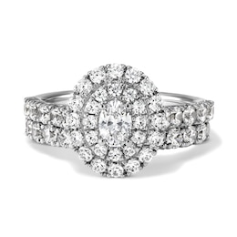 2 CT. T.W. Oval Diamond Double Frame Bridal Set in 14K White Gold