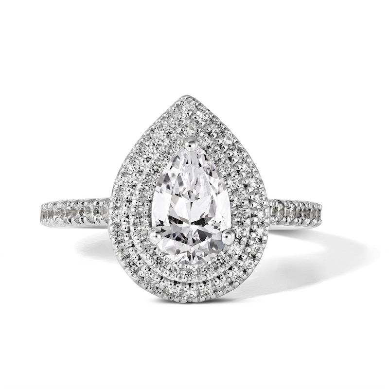 Main Image 1 of 1-1/2 CT. T.W Pear-Shaped Diamond Double Frame Engagement Ring in 14K White Gold
