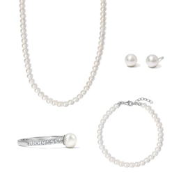 5.0-5.5mm Cultured Pearl and Lab-Created Sapphire Set in Sterling Silver