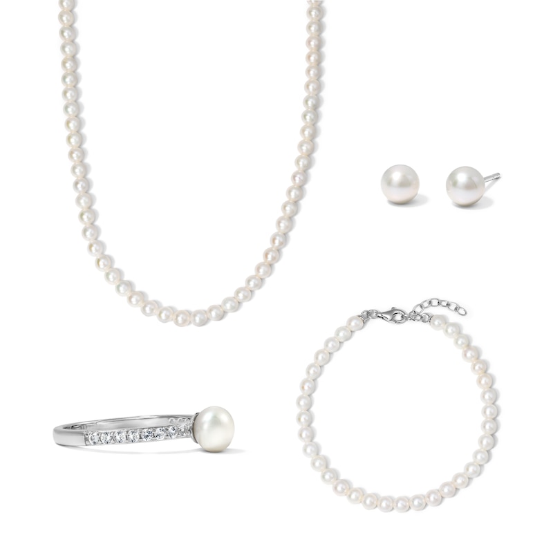 Main Image 1 of 5.0-5.5mm Cultured Pearl and Lab-Created Sapphire Set in Sterling Silver