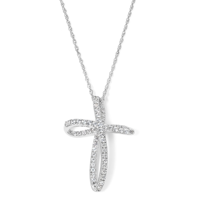 Main Image 1 of 3/8 CT. T.W. Lab-Grown Diamond Twisted Cross Necklace in Sterling Silver (F/VS2) - 18"