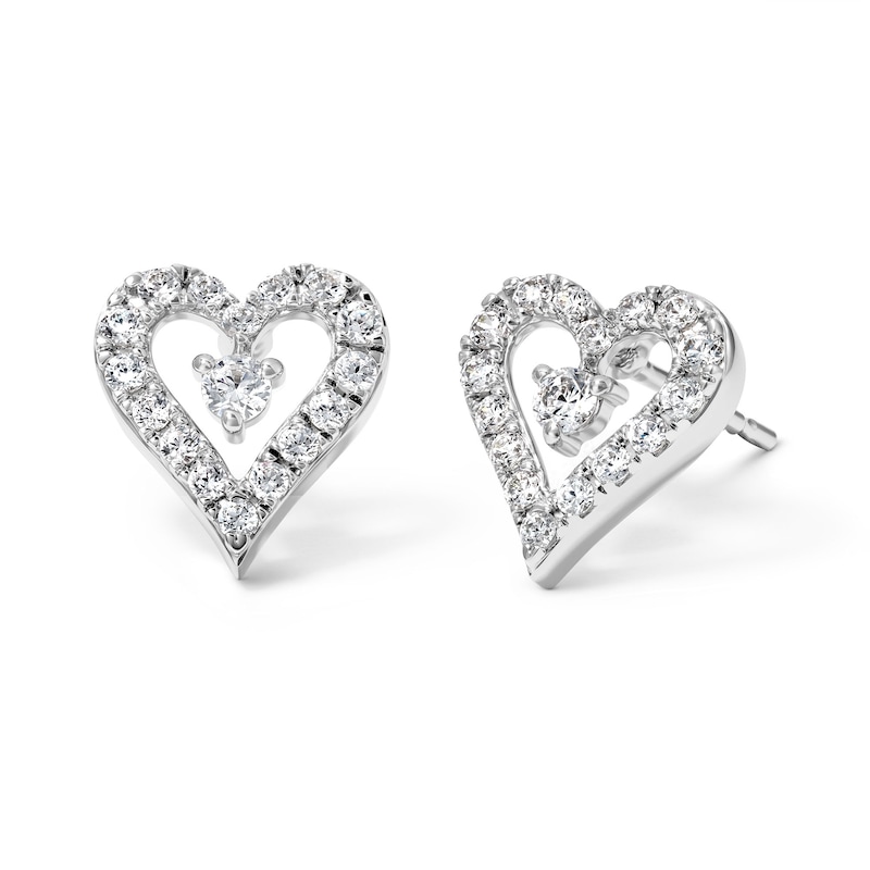 Main Image 1 of 1/3 CT. T.W. Lab-Grown Diamond Open Heart Studs in Sterling Silver (F/VS2)