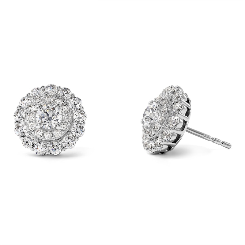 Main Image 1 of 1-1/2 CT. T.W. Lab-Grown Diamond Double Frame Stud Earrings in Sterling Silver (F/SI2)