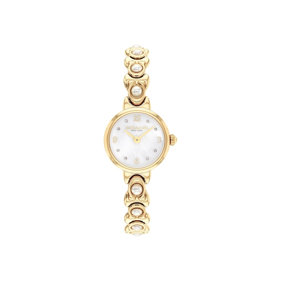 Ladies' Coach Iris Gold-Tone Stainless Steel Watch with Crystal and Simulated Pearl Accents (Model: 14504699)