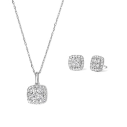 1 CT. T.W. Lab-Grown Diamond Multi-Stone Necklace and Stud Earrings Set in Sterling Silver (F/SI2)