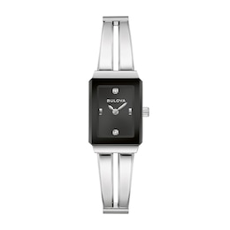 Ladies' Bulova Quadra Diamond Accent Stainless Steel Bangle Watch (Model: 96P270)