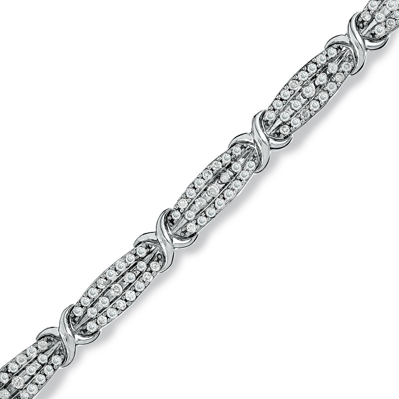 Main Image 1 of Previously Owned - 3 CT. T.W. Diamond "X" Bracelet in 10K White Gold - 7.5"