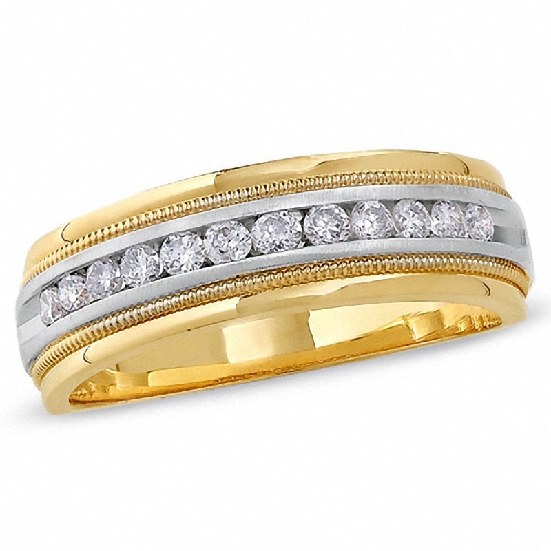 Previously Owned - Men's 1/2 CT. T.W. Diamond Channel Groove Milgrain Band in 14K Two-Tone Gold