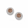 Thumbnail Image 1 of Previously Owned - 5/8 CT. T.W. Champagne and White Diamond Love Circle Stud Earrings in 14K White Gold