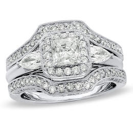Previously Owned - 2 CT. T.W. Princess-Cut Diamond Frame Bridal Set in 14K White Gold