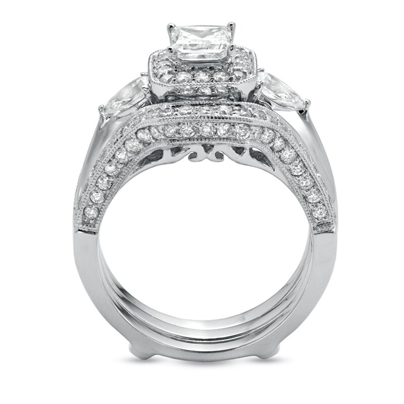 Main Image 2 of Previously Owned - 2 CT. T.W. Princess-Cut Diamond Frame Bridal Set in 14K White Gold