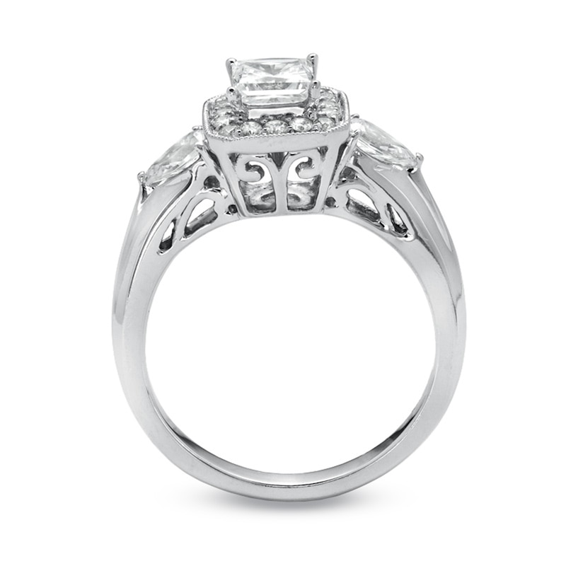 Main Image 4 of Previously Owned - 2 CT. T.W. Princess-Cut Diamond Frame Bridal Set in 14K White Gold