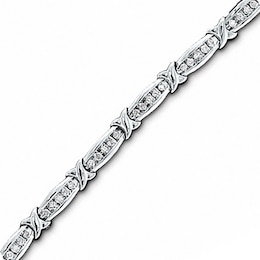 Previously Owned - 1 CT. T.W. Diamond Channel "X" Link Bracelet in 10K White Gold