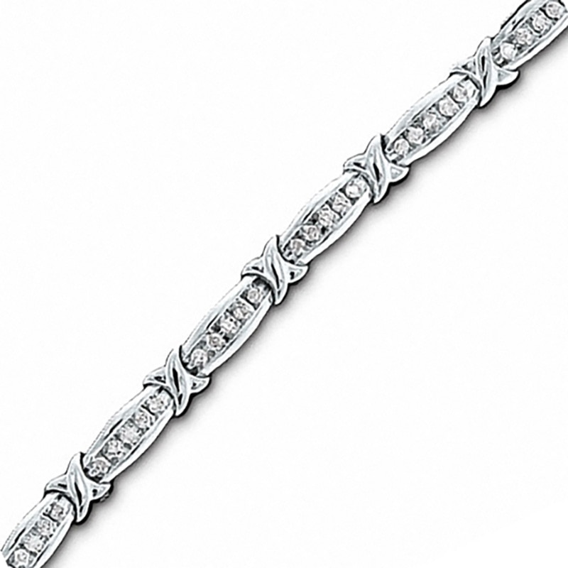 Main Image 1 of Previously Owned - 1 CT. T.W. Diamond Channel "X" Link Bracelet in 10K White Gold