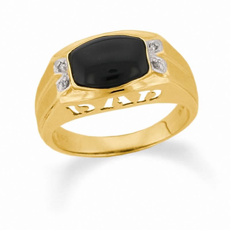 Previously Owned - Men's Onyx "Dad" Ring in 10K Gold with Diamond Accents