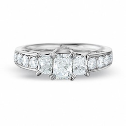 Previously Owned - 1-1/2 CT. T.W. Radiant Cut Diamond Three Stone Ring in 14K White Gold
