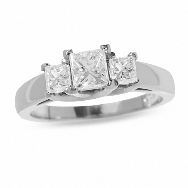 Main Image 1 of Previously Owned - 1 CT. T.W. Princess Cut Diamond Three Stone Ring in 14K White Gold