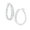 Thumbnail Image 1 of Previously Owned - 1/2 CT. T.W. Channel-Set Diamond Oval Hoop Earrings in 14K White Gold