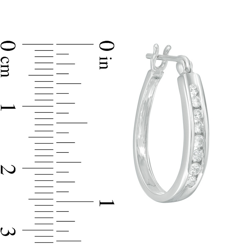 Main Image 2 of Previously Owned - 1/2 CT. T.W. Channel-Set Diamond Oval Hoop Earrings in 14K White Gold