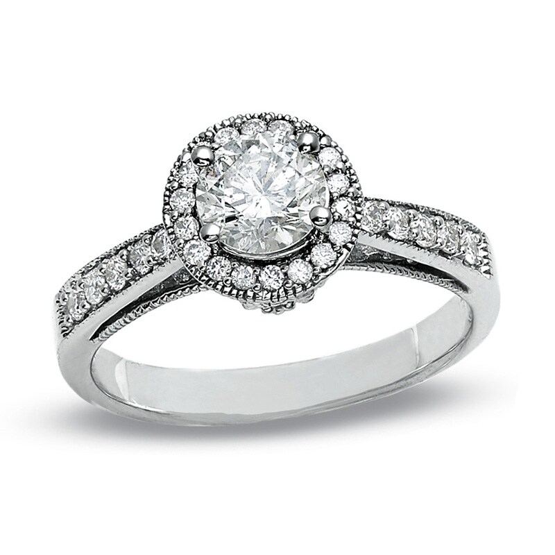Main Image 1 of Previously Owned - 1 CT. T.W. Diamond Tulip Ring in 14K White Gold
