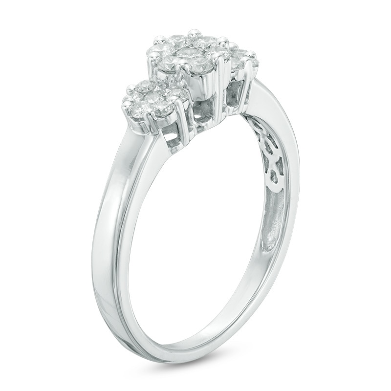 Main Image 2 of Previously Owned - 1/2 CT. T.W. Diamond Flower Ring in 14K White Gold