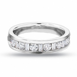 Previously Owned - 1/2 CT. T.W. Round and Baguette Diamond Channel Band in 14K White Gold