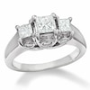 Previously Owned - 1-1/4 CT. T.W. Princess-Cut Diamond Three Stone Ring in 14K White Gold with Diamond Accents
