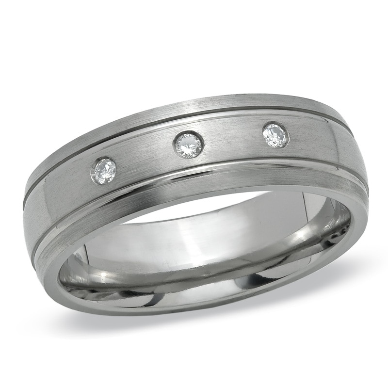 Previously Owned - Men's Titanium Wedding Band with Diamond Accents