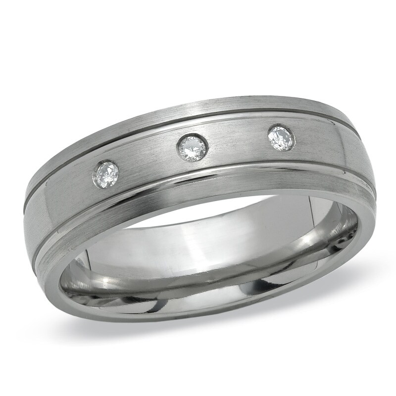 Main Image 1 of Previously Owned - Men's Titanium Wedding Band with Diamond Accents