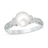 Thumbnail Image 1 of Previously Owned-7.0-7.5mm Freshwater Cultured Pearl and 1/10 CT. T.W. Diamond Tri-Sides Ring in 10K White Gold
