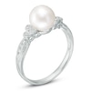 Thumbnail Image 2 of Previously Owned-7.0-7.5mm Freshwater Cultured Pearl and 1/10 CT. T.W. Diamond Tri-Sides Ring in 10K White Gold