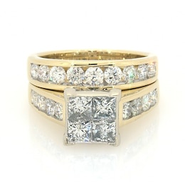 Previously Owned 3 CT. T.W. Quad Square-Cut Diamond Soldered Bridal Set in 14K Gold