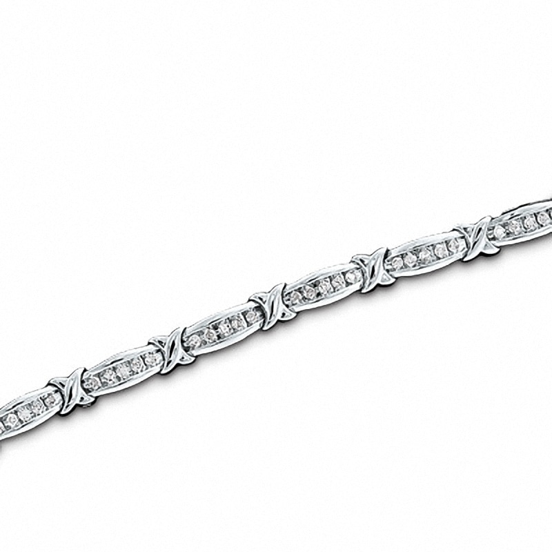 Main Image 1 of Previously Owned - 1 CT. T.W. Diamond Fashion "X" Bracelet in 10K White Gold